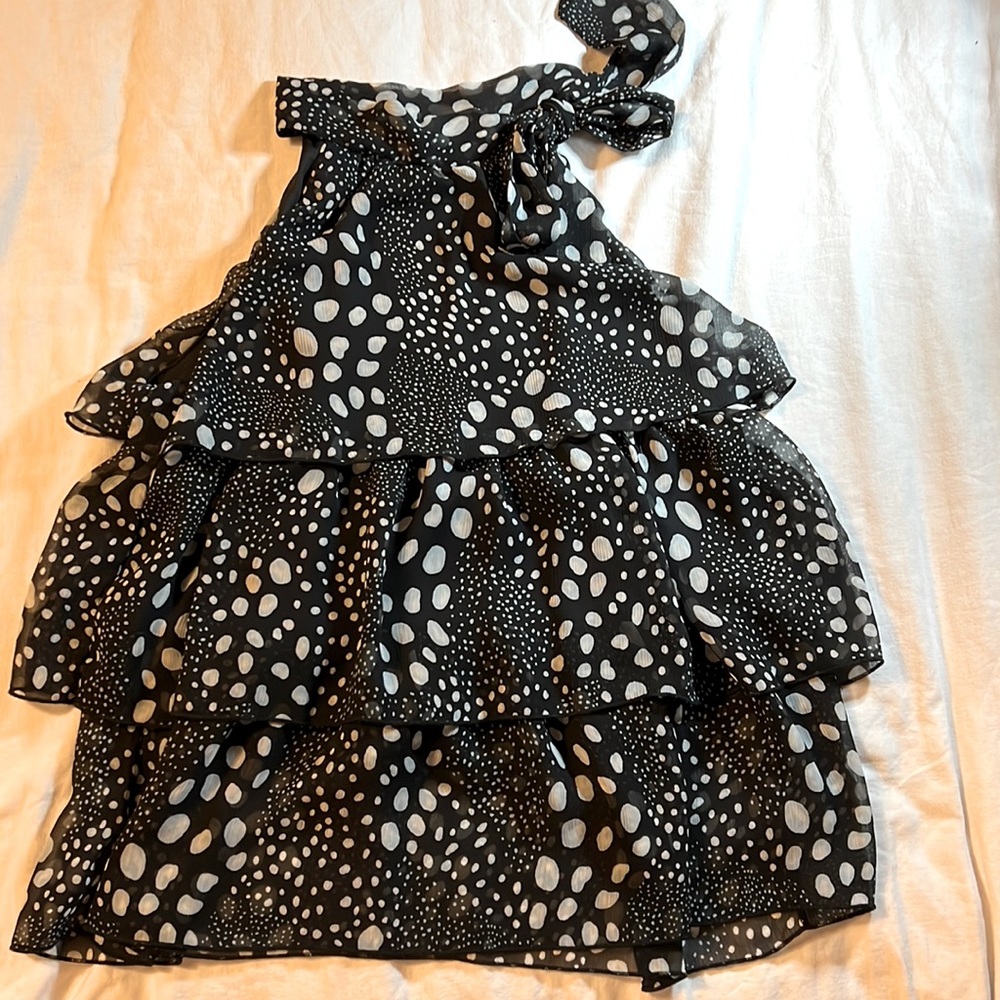 MTS high neck ruffled and polka dotted blouse
